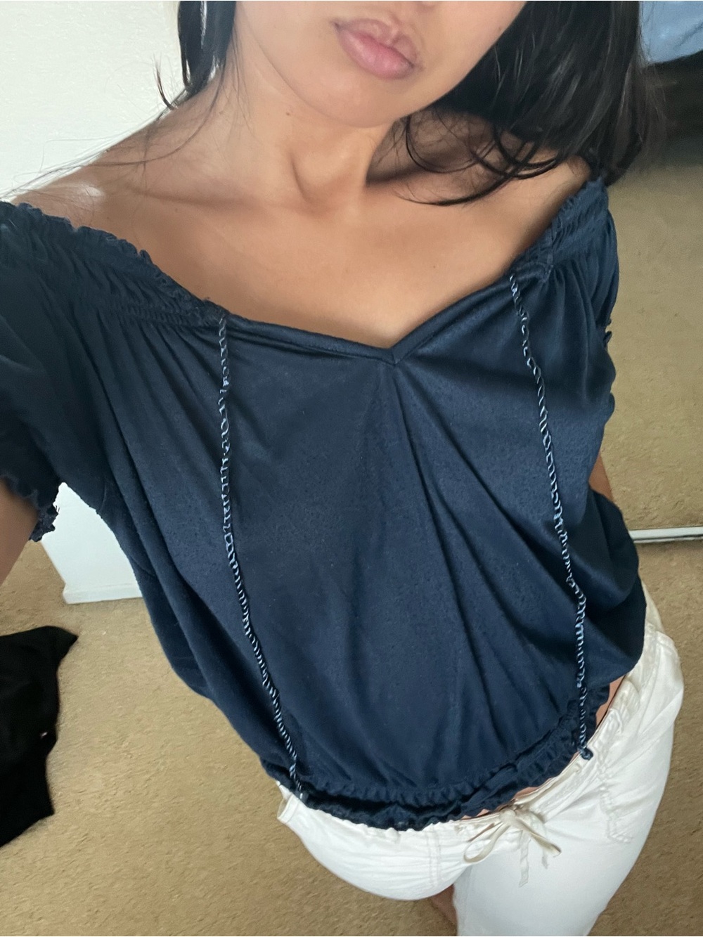 Off-Shoulder Navy Blue Women's Top